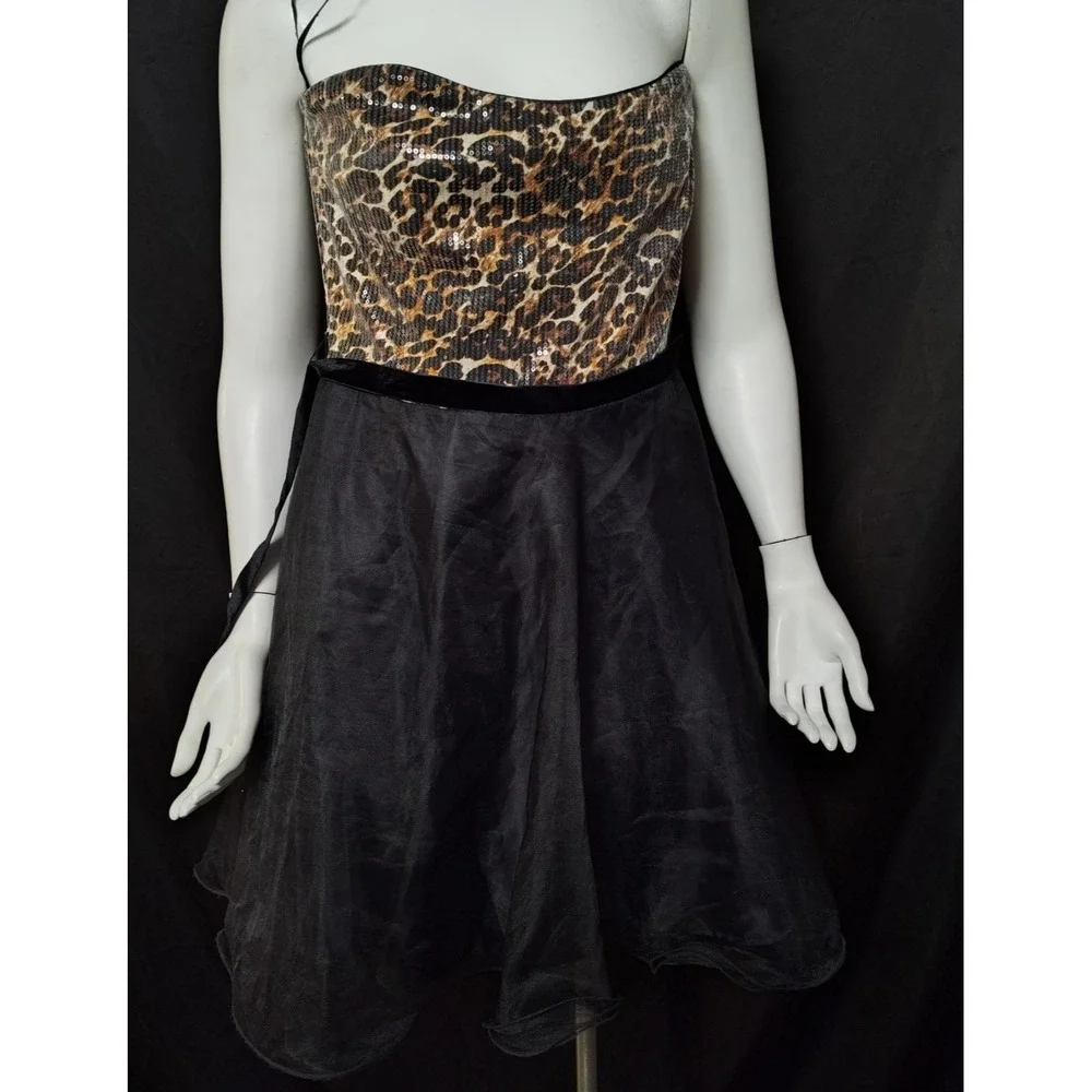 Reign On dress juniors 15/16 strapless sequin frilly cheetah dance event formal